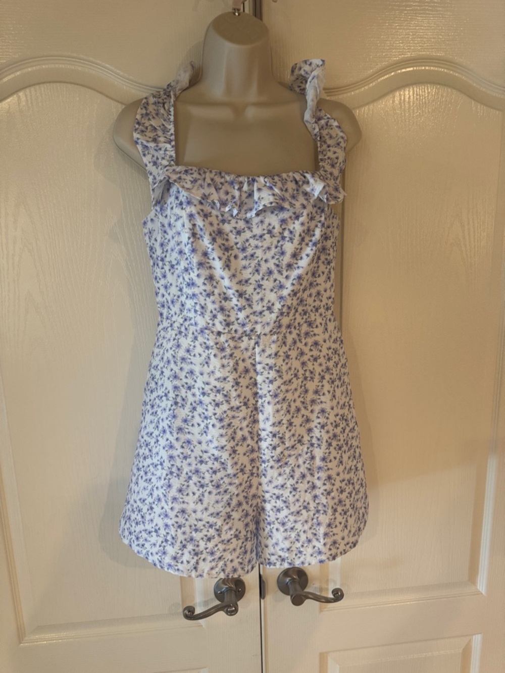 Elodie White Romper with Blue Floral Print